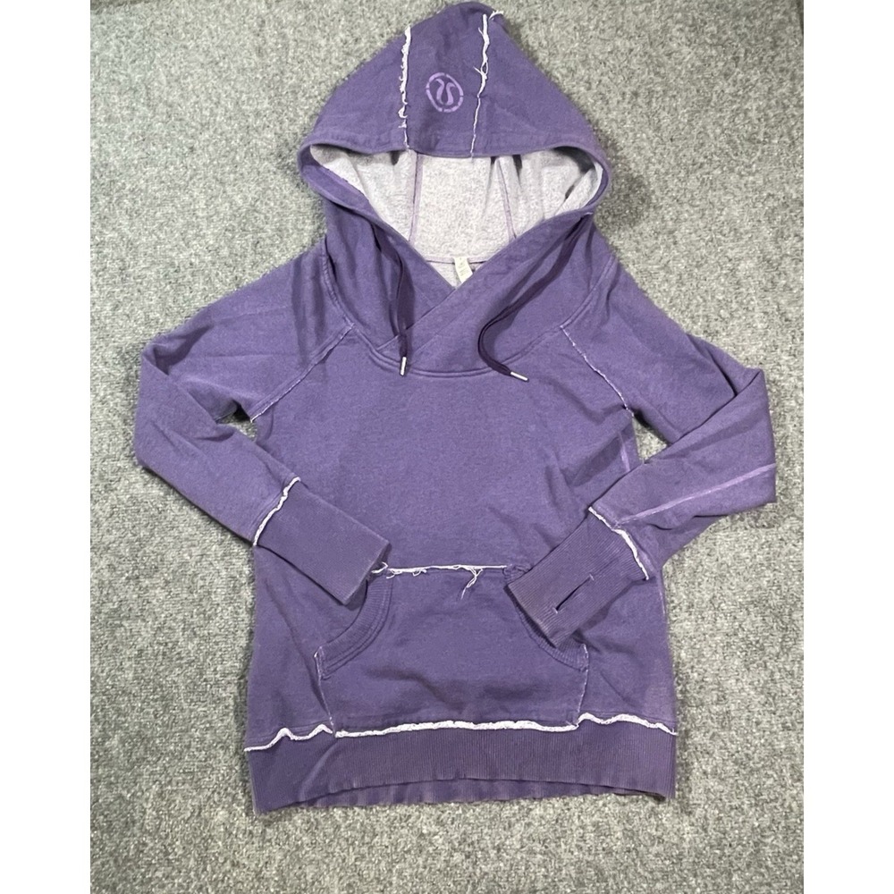 Lululemon Scuba Hoodie Size 6 Purple Raw Hem Inside Out‎ Sweatshirt Y2K 2000's